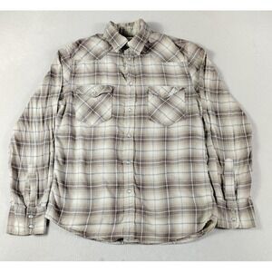 Mossimo Supply Co Shirt Mens Small Brown Plaid Western Pearl Snap Casual Western